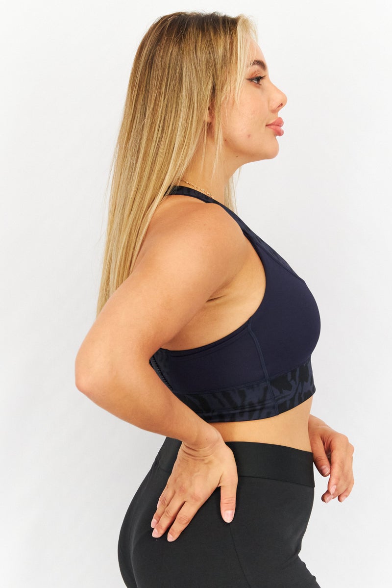 Adidas Women Sportswear Fit Padded Brand Logo Sports Bra, Navy Blue - Image 2